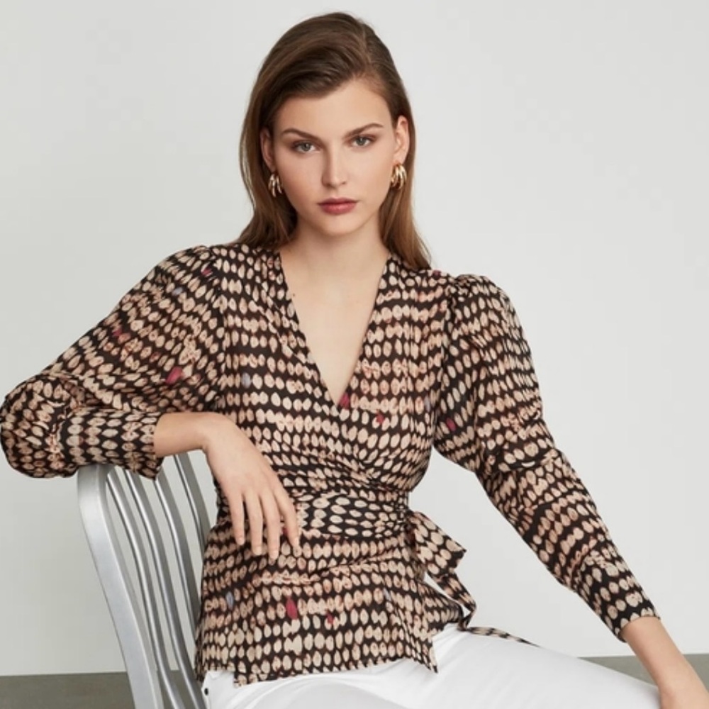 BCBG MAXAZRIA- Print Wrap Blouse- Size, Small